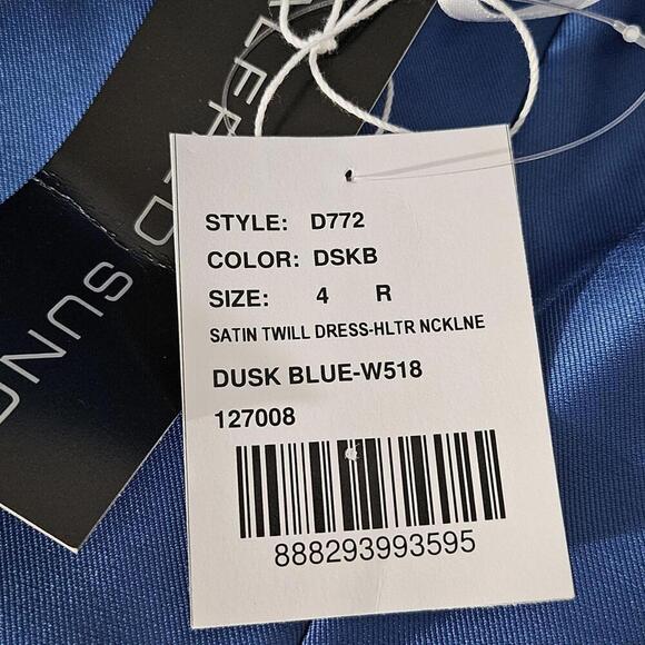 2/$50 Alfred Sung Dusk Blue Satin Twill Halter Dress D772 Size 4 | Elegant - Picture 8 of 9